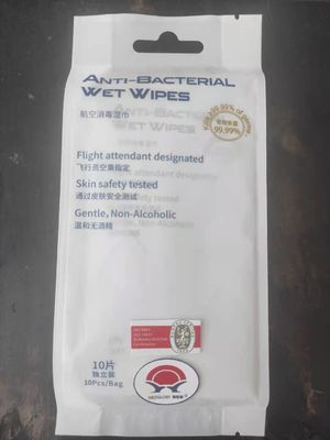 Flugbegleiter kennzeichnete antibakterielle Feuchtpflegetücher 10 PC pro Tasche