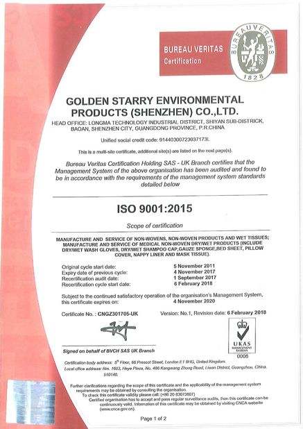 China Golden Starry Environmental Products (Shenzhen) Co., Ltd. Zertifizierungen